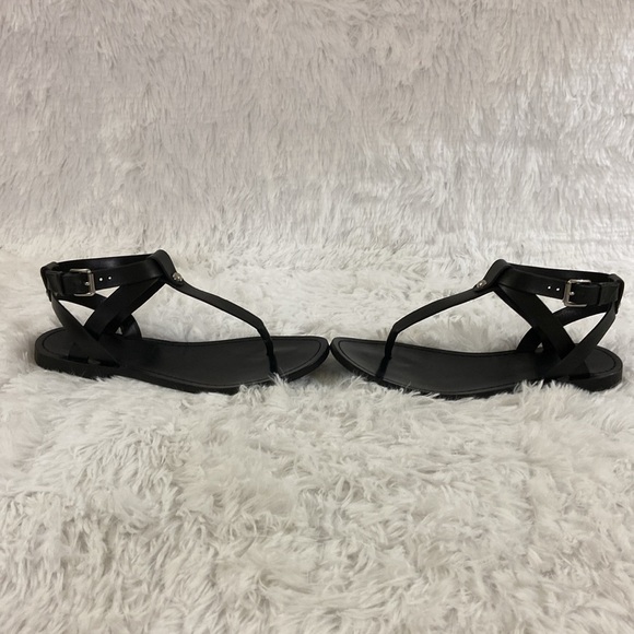 & OTHER STORIES WOMEN BLACK T FRONT GENUINE LEATHER ROMAN STYLE SANDALS.SIZE-7 - Picture 3 of 12